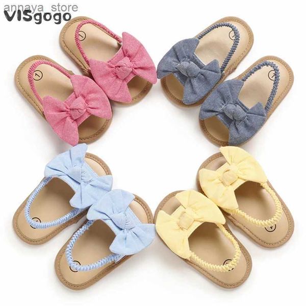 Sandales Visgogo Baby Girl Bow Knot Sandales avec des semelles souples antidérapantes Chaussures de berceau de princesse d'été