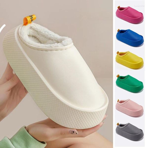 Sandalias zapatillas impermeables para el invierno zapatillas de algodón para mujeres grandes nieve de la cabeza 2024 moda de interior al aire libre amortiguados espesas suela