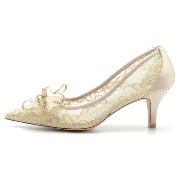 Sandalias Zapatos de boda Vestido de dama de honor Encaje nupcial Lazo plateado Tacones altos Puntiagudos Pequeños Mujer