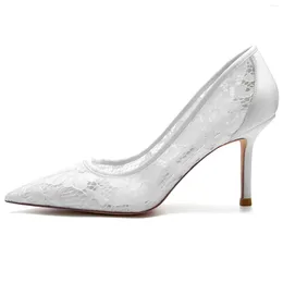 Sandales Chaussures De Mariage Été Dentelle Maille Air Blanc 10cm Talons Hauts Pointus Mariée Demoiselle D'honneur Robe De Soirée Dame Gracieuse Pompes