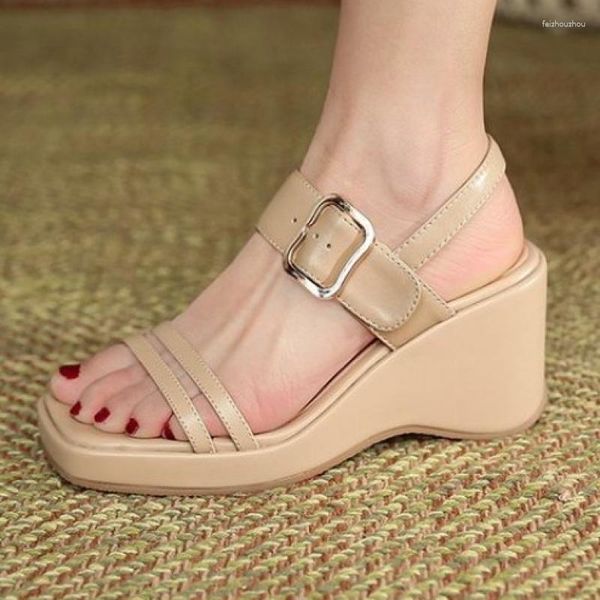 Sandals Wedge Heel Women 2023 Summer All-Match Fashion Fashion Shoes One Word Hada Hada de tacón alto