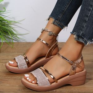 Sandalias Cuñas Para Mujer Tacones De 45 Cm Plataforma Dorada Zapatos De Verano Para Mujer Chaussures Femme Talla 41 230220