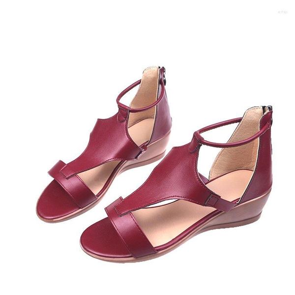 Sandales compensées fermeture éclair couverture talon noir vin rouge femmes plate-forme chaussures pour femmes 2022 Sandalias sandales femme femmes