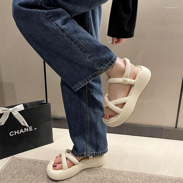 Sandalias de plataforma estilo hada blanca para mujer, verano 2023, cien faldas a juego, zapatos romanos Vintage