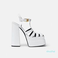 Sandales cuir blanc fermé orte rome style femme plate-forme sexy talons épais chevreuil chaussures chaussures mode piste de mode