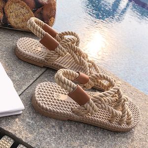 Sandalen vrouwschoenen gevlochten touw met traditionele casual stijl en eenvoudige creativiteit mode dames zomer l230503