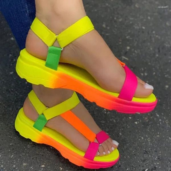 Sandalias Mujer Verano Playa Zapatos Antideslizantes Casual Multi Color Moda Sólido Punta Abierta Diario Cómodo