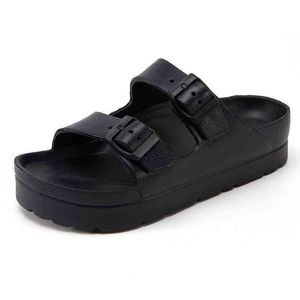 Sandalen Vrouwen 2021 Zomer Dikke Bodem Platte Platform Snoep Kleur Twee Gesp Muilezel Slippers Plastic Slides G220228