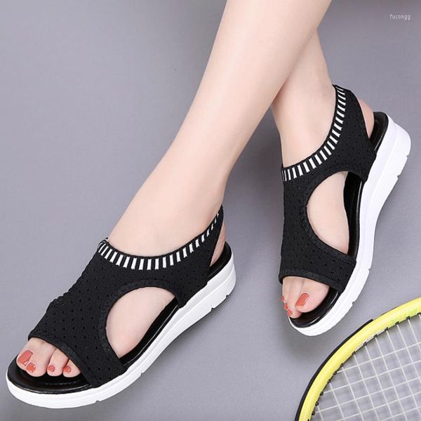 Sandals Femmes 2022 Fashion Mesh Summer Shoes Flats Platform Breathable Elastic Band Casual Big Size 35-45