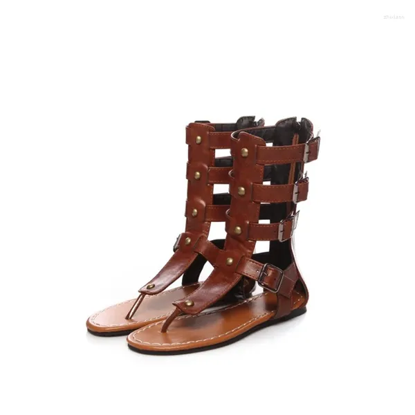 Sandalias Mujer 2023 Moda de verano Peep Toe Chanclas Zip Europea y americana Romana Plana Mujer Sandalia Feminina 1920-4