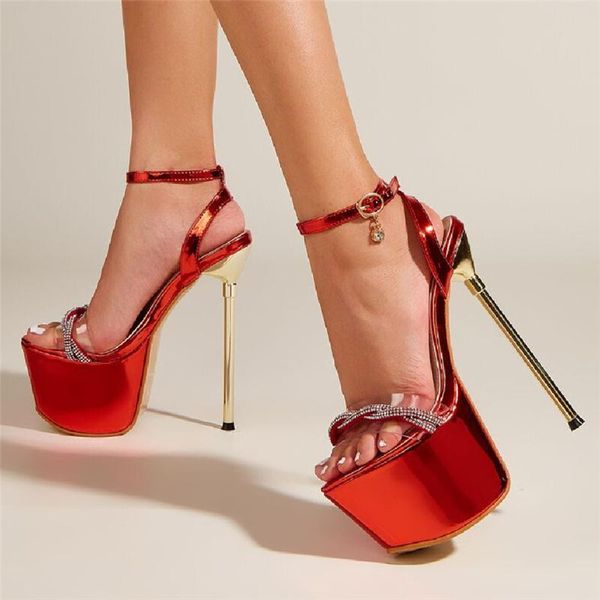 Sandales à plateforme pour femmes, chaussures transparentes en PVC, talons hauts, strass, lanière à la cheville, été 2022, sandales Sexy pour dames