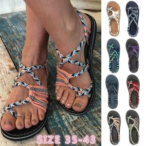 Sandalen dames zomertouw open teen flip-flops kleur blok peep casual mode flat veter up strand 2023