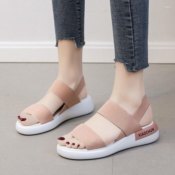 Sandalias de tacón de cuña para mujer, plataforma acogedora para mujer, playa al aire libre, banda elástica, zapatos de diseñador para mujer, verano