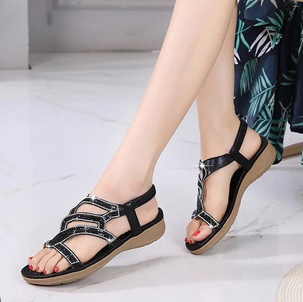 Sandalias Mujeres Sling Sling Slip On Rhinestone Strap Open Toe Slide Beach Shoes Gladiator