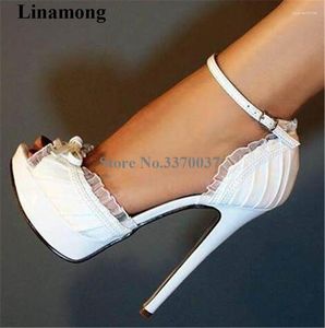 Sandales Femmes charmantes élégantes Peep Toe High Platform Stiletto Heel White Lace Mesh Fringes Talons de mariage Shoe