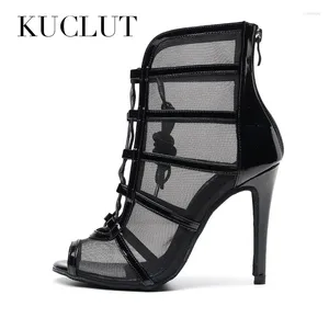 Sandalen Dames Gekruiste Latin Dansschoenen Zwart Salsa Stijldansen Laarzen Dames Peep Toe Mesh Party Hoge hak