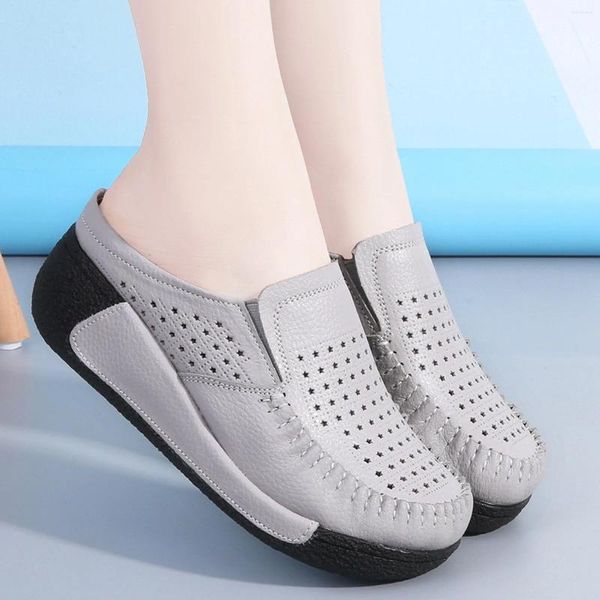 Sandales femmes habillées chaussure unique bouche peu profonde demi-remorque trou creux semelle épaisse bout rond plate-forme gâteau chaussures