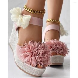 Sandals femmes mode floral motif bowknot décor dame plateforme d'été plate-forme de cheville cale décontractée