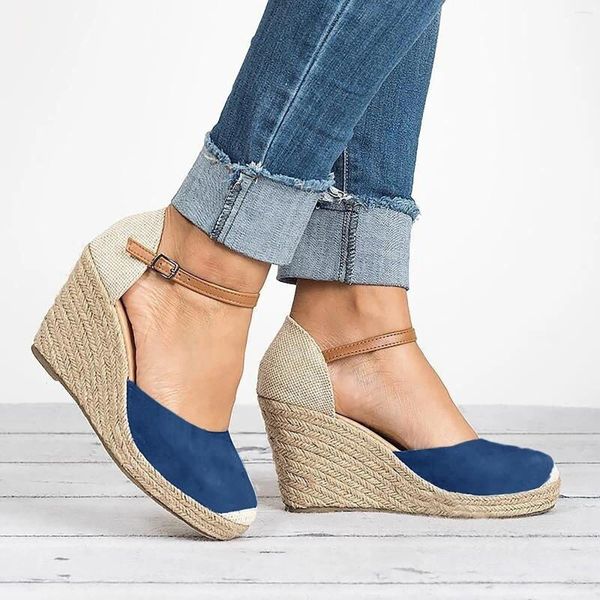 Sandalias de mujer a la moda, colores mezclados, plataforma de lino, estilo bohemio, zapatos informales para mujer, zapatos de gamuza hechos a mano para mujer