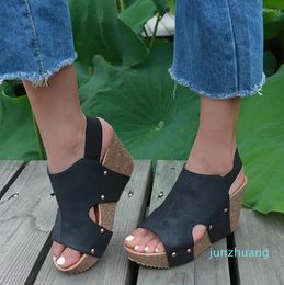 Sandales femmes poisson bouche plate-forme talons hauts chaussures d'été compensées fond plat sans lacet pente 0125