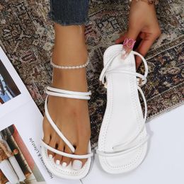 Sandalias De Mujer, suela plana, puntera, zapatillas para exteriores, moda, blanco, talla grande, zapatos informales, Sandalias De Mujer Elegantes