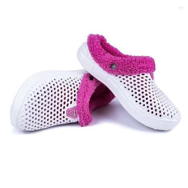 Sandalias para mujer, chanclas, zapatillas de felpa cálidas Unisex, zapatillas de invierno 2023 para hombre, zapatos de cuña informales sin cordones