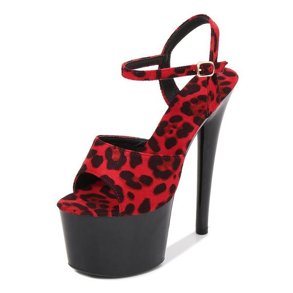 Sandalias Mujer Tacones altos 17cm20cm Estampado de leopardo Ultra moda Sexy Plataforma impermeable Pasarela Zapatos de escenario Señora