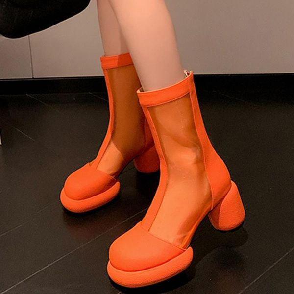 Sandales femmes talons hauts maille épais Cool bottes 2022 plate-forme printemps chaussures pompes moto chaussures décontractées sandales