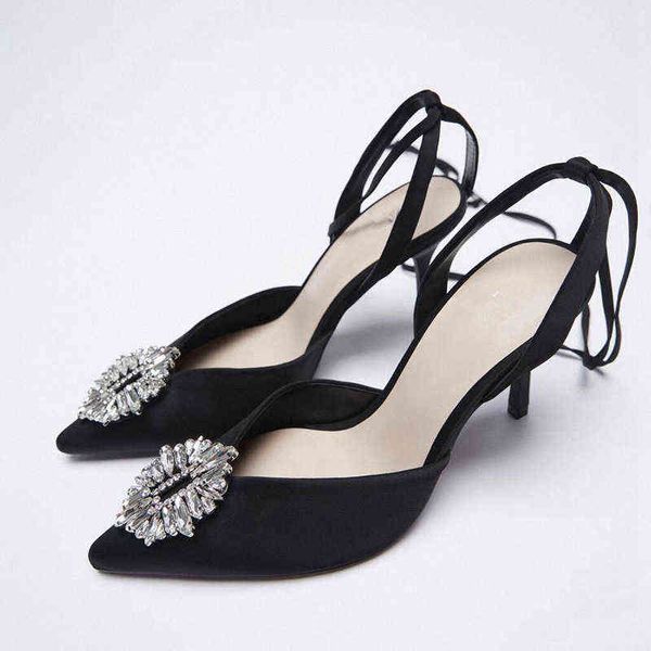 Sandales Femmes Talons Hauts Sexy Pointu Stiletto Pompes De Luxe Strass Boucle Croix Sangle Mince Sandales À Talons Lady Muller Chaussures Pantoufles 220408