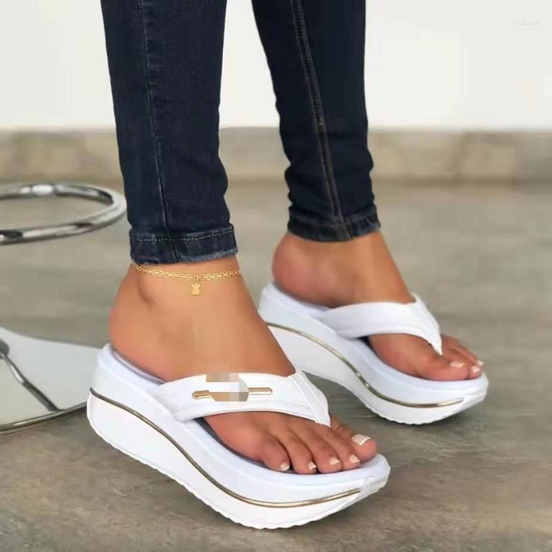 Sandals Women High Heels Thick Bottom Slides Summer Casual Beach Shoes Big Size Wedge Platform Mules Slipper Female Flip Flops