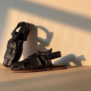 Sandales femmes cuir gladiateur chaussures talon bas été talons épais boucle bande étroite chaussures pour dames 2023 Beige noir