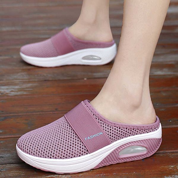 Sandalias de mujer, zapatos ligeros de malla, zapatillas de mujer con cuña, cojín de aire para mujer, zapatillas informales con fondo grueso de talla grande 43 Y2302