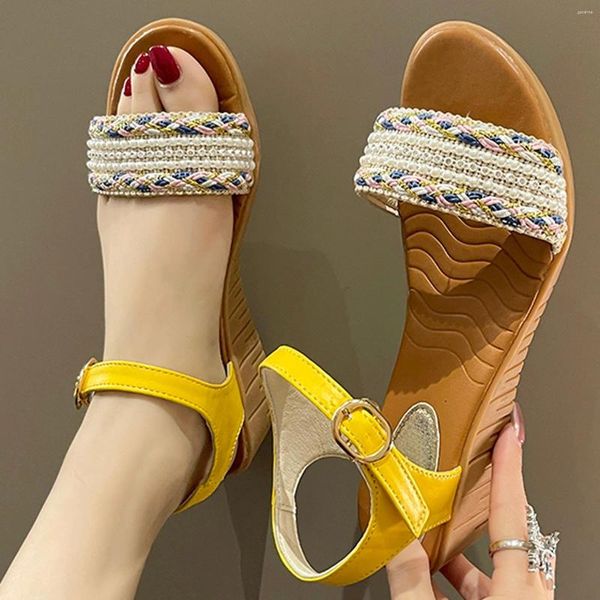 Sandalias Mujer Punta abierta Cuñas elegantes elegantes Tacones de colores mezclados Cómodo Casual Verano Todo fósforo Zapatos de mujer