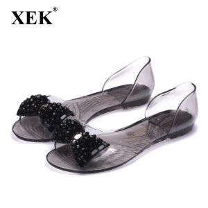 Sandales Femmes Peep Toe Chaussures 2017 Nouvelles femmes Solid Bling Bowtie Chaussures Jelly Femme Slipon Cover talon