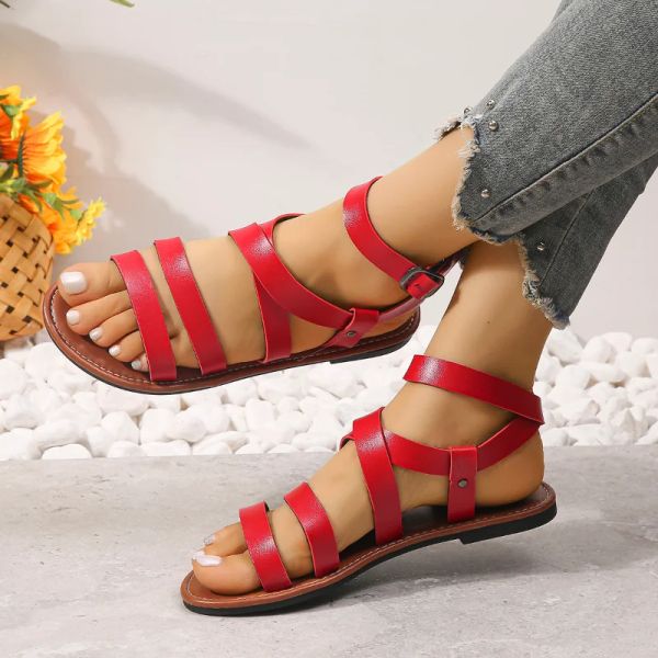 Sandalias Mujeres Sandalias planas romanas Verano Verano cómodo y elegante Shoe Natural Designer Shoe en oferta de envío gratis y bajo precio