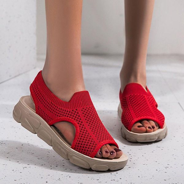 Sandalias de Mujer 2023, zapatillas de deporte de verano, zapatos romanos transpirables para Mujer, sandalias informales de gladiador de fondo grueso de punto para Mujer