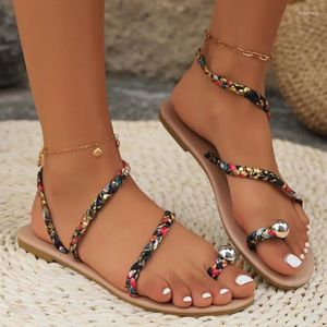 Sandalen dames Boheemse strandschoenen Flat Heel Fashion kralen zomer flip flops boho comfortabele plus size