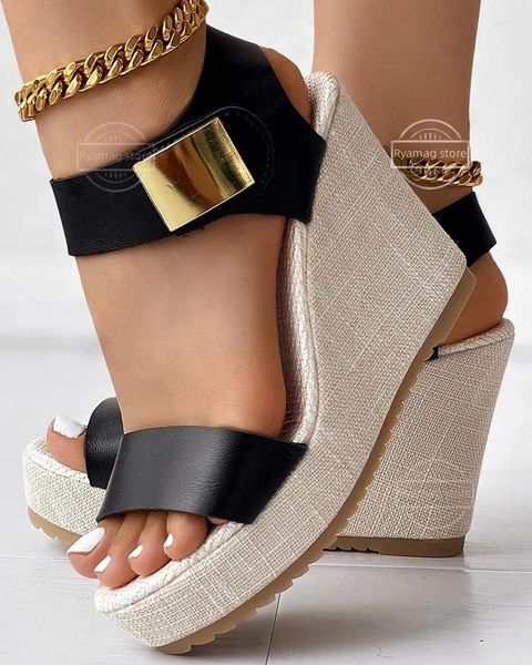 Sandalias Color de color femenino Plataforma Peep Toe Wedge Summer Latform Slingback Roman Toble Store Zapatos de tacón alto