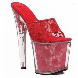Sandals Chaussures de plate-forme de danse pour femmes 20 cm Ankle 10 cm sexy avec fleur rose ykc