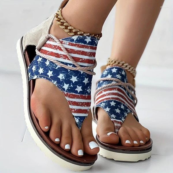 Sandals Chaussures plates pour femmes motif de drapeau