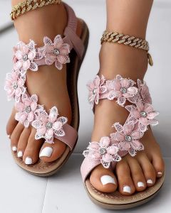 Sandalen dames bloemenpatroon teen ring slingback strand sandalen platte vrouwen zomerschoenen bohemia bloemen strand dames schoenen