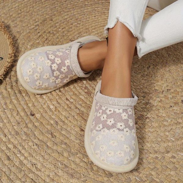 Sandales Modèle de fleurs pour femmes glissements plats Mesh Toe fermé Slip sur les mules décontractées extérieur respirant