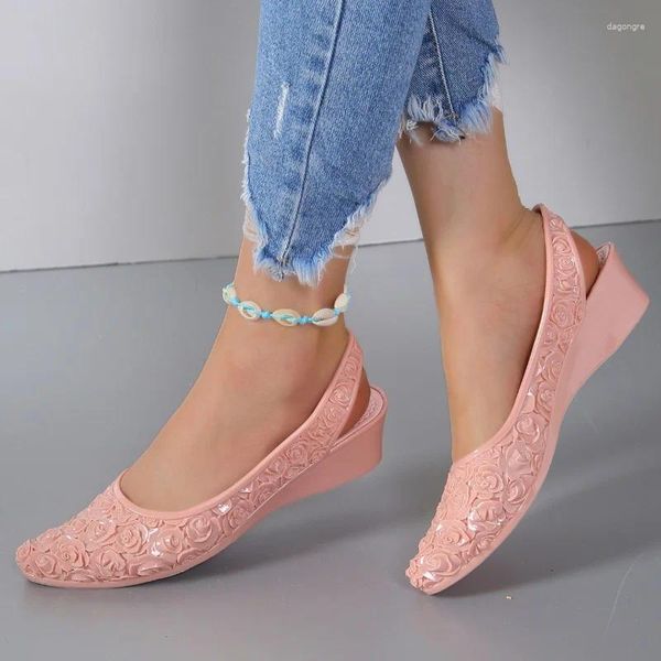 Sandales Femmes Fleurs Peu Profondes Chaussures Compensées 2023 Été Rose Bout Fermé Pour Les Femmes Concis Sans Lacet Décontracté Dames