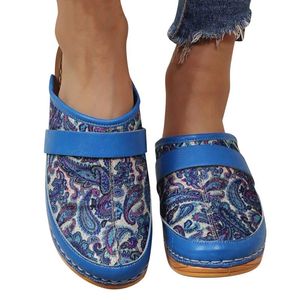 Sandalias de mujer para pies planos, moda de verano para mujer, plataforma de tacón de cuña, tacones redondos pintados en azul, sandalias de mujer