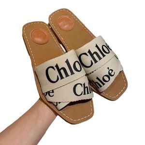 Sandales boisées pour femmes Letries Letching Tissu toile mules basses Fashion Fashion Luxury Fadies Summer Casual Chaussures Slippers Chioe Wood Slide 5989