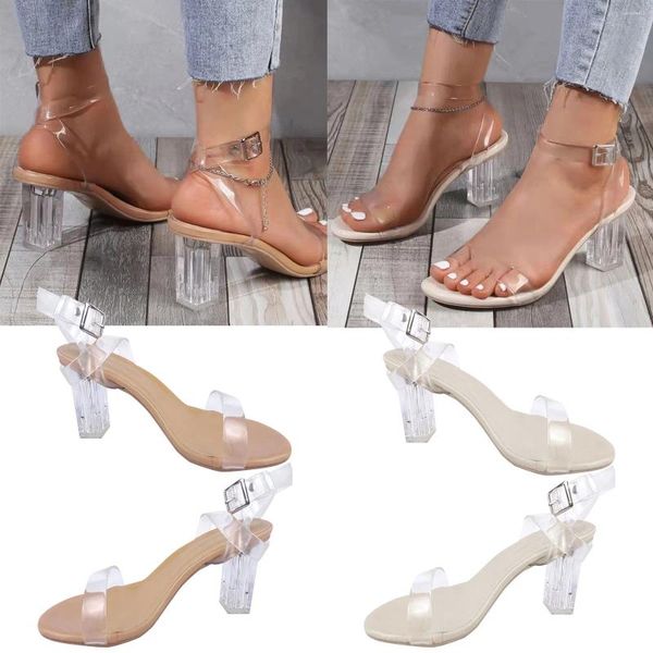 Sandalias Mujer Una Línea Correa Tacón Alto Verano Grueso Pies No Cansados Zapatos Lisos