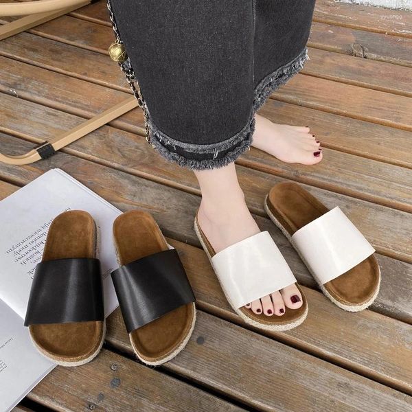 Sandales plates à bout ouvert pour femmes, chaussures en Faux cuir à bande unique, décontractées pour l'été en plein air