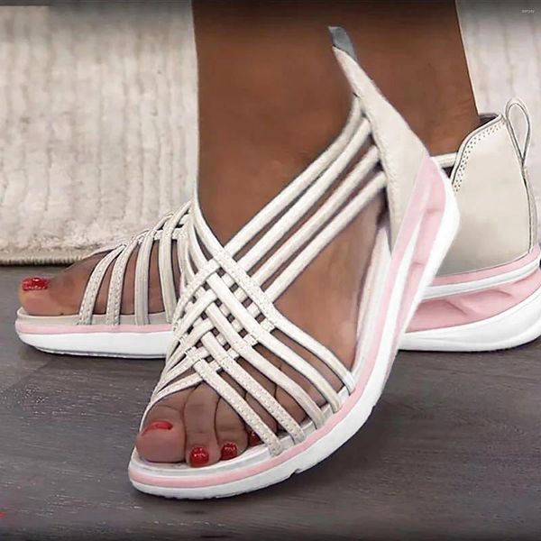 Sandalias de cuña de gran tamaño para mujer, zapatos deportivos transpirables para adultos, boca de pez tejida, verano romano 2024