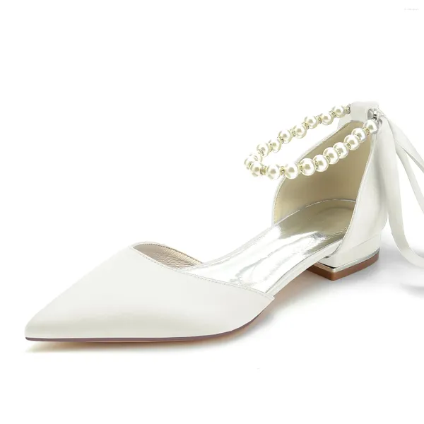 Sandalias Zapatos de boda blancos perla para mujer Tacones altos Punta puntiaguda Satén nupcial Vestido de fiesta de graduación Bombas