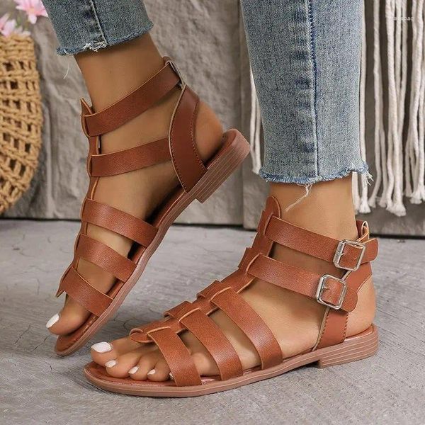 Sandales Femme Pu Leather Men Trendy Summer Roman Chaussures Mentes décontractées Fausses de plage douce confortable